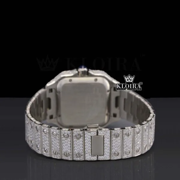 Fully Bust Down White Dial Diamond Markers Moissanite Diamond Watch Caseback View