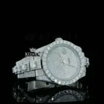 Fully Bust Down White Dial Stick Markers Moissanite Diamond Watch Close Up Dial View