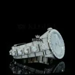 Fully Bust Down White Dial Stick Markers Moissanite Diamond Watch Right Profile View