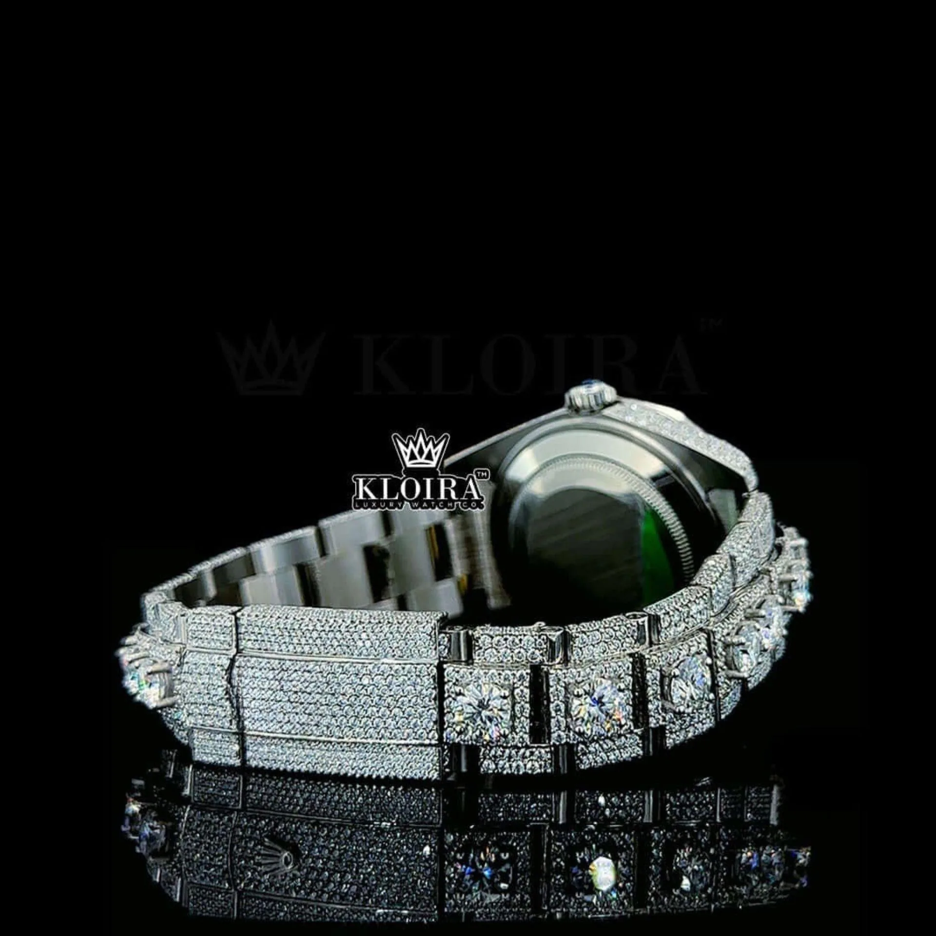 Fully Bust Down White Dial Stick Markers Moissanite Diamond Watch Right Side Bracelet View