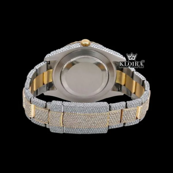 Fully Bust Down Yellow Dial Roman Numeral Moissanite Watch Caseback View