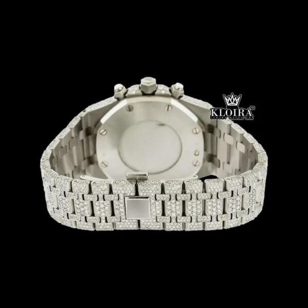 Fully Iced Out Black Dial Chronograph Moissanite Diamond Watch Caseback View