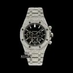 Fully Iced Out Black Dial Chronograph Moissanite Diamond Watch
