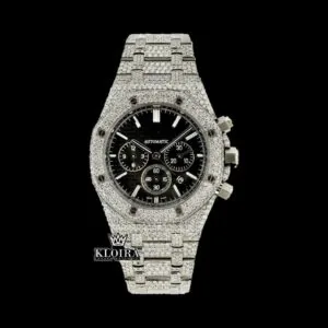 Fully Iced Out Black Dial Chronograph Moissanite Diamond Watch