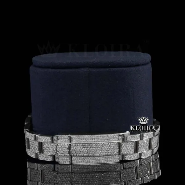 Fully Iced Out Black Dial Roman Numerals Moissanite Watch Bracelet View