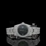 Fully Iced Out Black Dial Roman Numerals Moissanite Watch