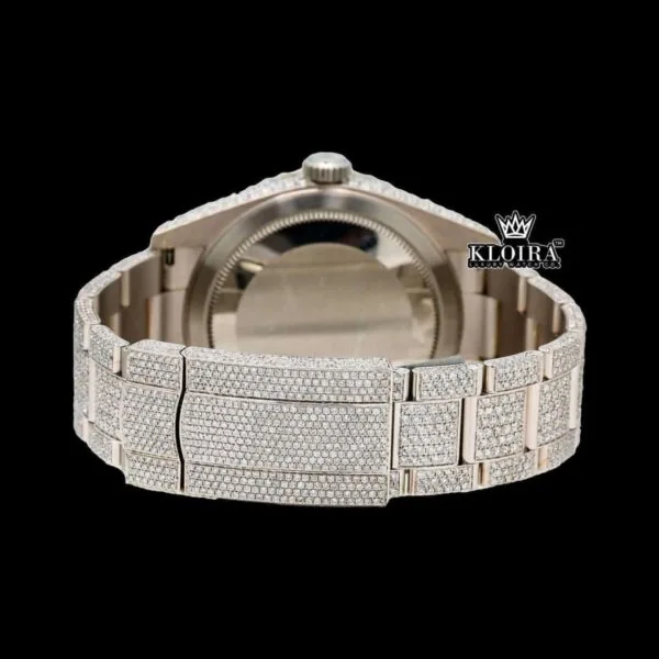 Fully Iced Out Black Dial Stick Markers Moissanite Diamond Watch Caseback View