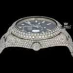 Fully Iced Out Black Dial Stick Markers Moissanite Diamond Watch Crown View