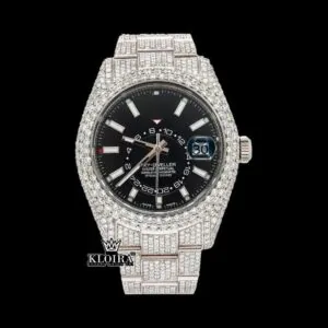 Fully Iced Out Black Dial Stick Markers Moissanite Diamond Watch