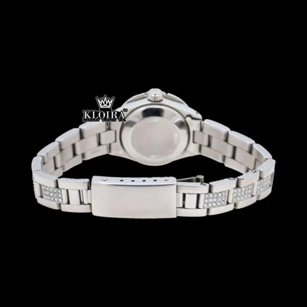 Fully Iced Out Blue Dial Diamond Markers Moissanite Watch Caseback View