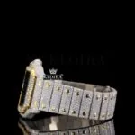 Fully Iced Out Blue Dial Roman Numerals Moissanite Diamond Watch Left Profile View