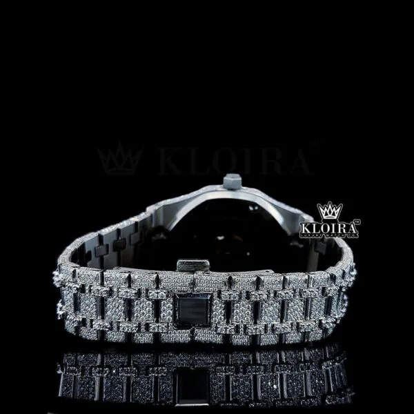 Fully Iced Out Date Display Dial Moissanite Diamond Caseback View