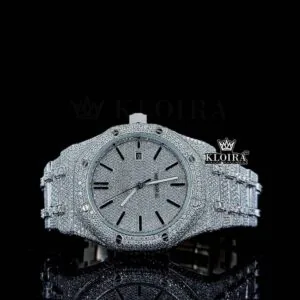 Fully Iced Out Date Display Dial Moissanite Diamond Watch