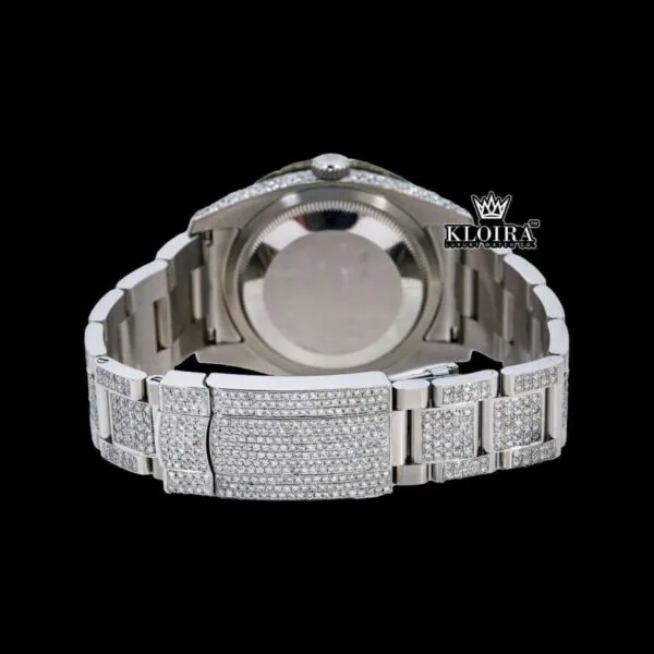 Fully Iced Out Date Display Red Roman Numeral Moissanite Diamond Watch Caseback View