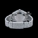 Fully Iced Out Diamond markers Blue Dial Moissanite Watch Caseback View