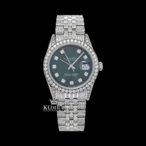 Fully Iced Out Diamond Markers Green Dial Moissanite Diamond Watch
