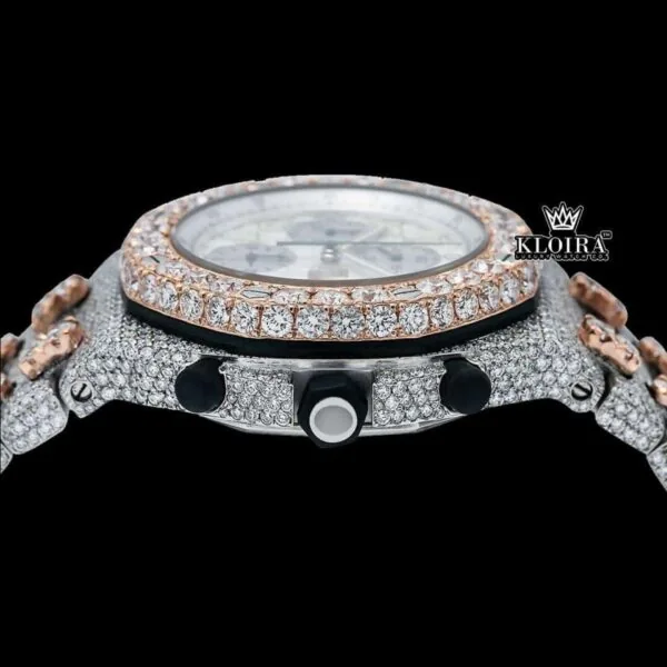 Fully Iced Out Dual Tone Moissanite Chronograph Diamond Watch Crown View