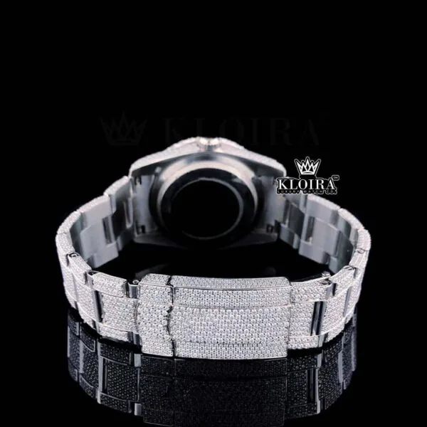 Fully Iced Out Green Dial Roman Numerals Moissanite Diamond Watch Caseback View