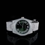 Fully Iced Out Green Dial Roman Numerals Moissanite Watch