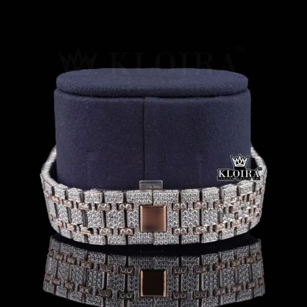 Fully Iced Out Moissanite Diamond Watch Two Tone Rose Gold Bracelet View