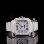 Fully Iced Out Rainbow Roman Numerals Dial Natural Diamond Watch