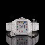 Fully Iced Out Rainbow Roman Numerals Moissanite Diamond Watch