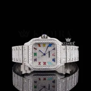 Fully Iced Out Rainbow Roman Numerals Moissanite Diamond Watch