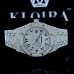 Fully Iced Out Red Arabic Numerals White Dial Moissanite Watch