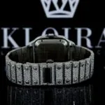 Fully Iced Out Red Dial Roman Numerals Moissanite Diamond Watch Caseback View