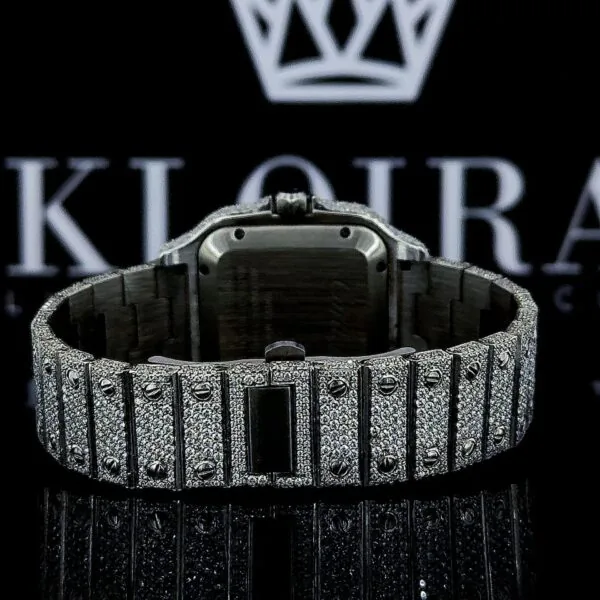 Fully Iced Out Red Dial Roman Numerals Moissanite Diamond Watch