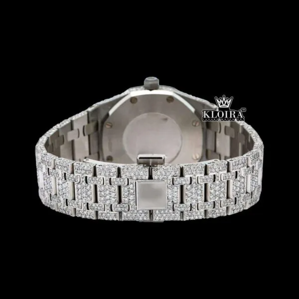 Fully Iced Out Red Stick Date Display Dial Moissanite Diamond Watch Caseback View