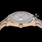 Fully Iced Out Roman Dial Rose Gold Moissanite Watch Crown View