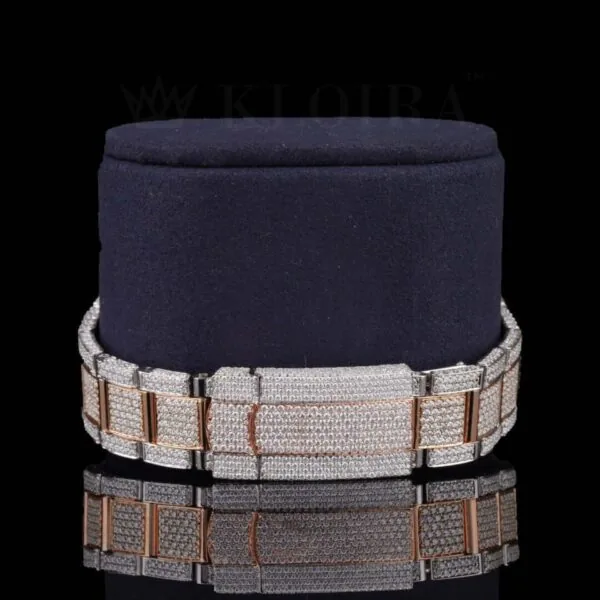 Fully Iced Out Rose Gold Dial Diamond Markers Two Tone Moissanite Watch Bracelet View