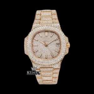 Fully Iced Out Stick Markers Rose Gold Moissanite Diamond Watch