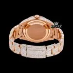 Fully Iced Out Rose Gold White Dial Moissanite Diamond Watch Caseback View