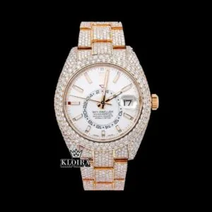 Fully Iced Out Rose Gold White Dial Moissanite Diamond Watch