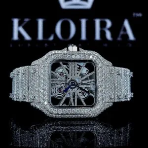 Fully Iced Out Skeleton Dial White Gold Moissanite Diamond Watch