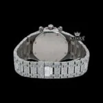 Fully Iced Out Stick Markers White Chronograph Dial Moissanite Watch Caseback View
