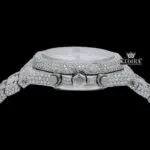 Fully Iced Out Stick Markers White Chronograph Dial Moissanite Watch Crown View