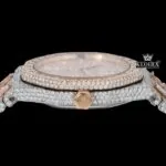 Fully Iced Out Two Tone Rose Gold Moissanite Diamond Baguette Watch Crown View
