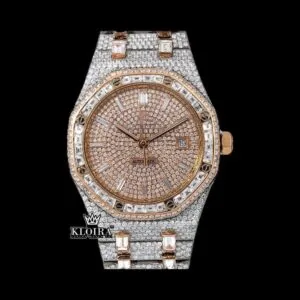 Fully Iced Out Two Tone Rose Gold Moissanite Diamond Baguette Watch