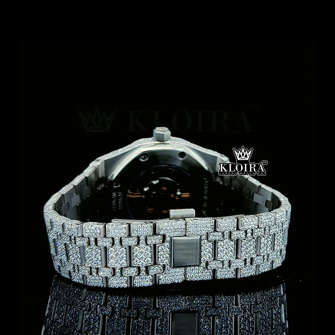 Fully Iced Out White Dial AP Moissanite Diamond Watch Caseback View