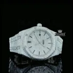 Fully Iced Out White Dial AP Moissanite Diamond Watch Front View