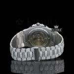 Fully Iced Out White Dial Black Stick Markers Lab-Grown Diamond Watch Caseback View