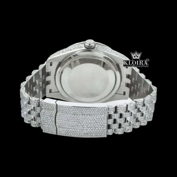 Fully Iced Out White Dial RomanNumerals Moissanite Diamond Watch Caseback View