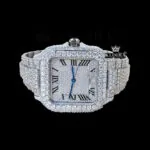 Fully Iced Out White Roman Dial Block Link Strap Moissanite Watch Dial View