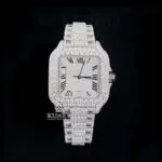 Fully Iced Out White Roman Dial Block Link Strap Moissanite Watch