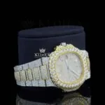 Fully Iced Out Yellow Dial Diamond Markers Natural Diamond Watch Right Profile View