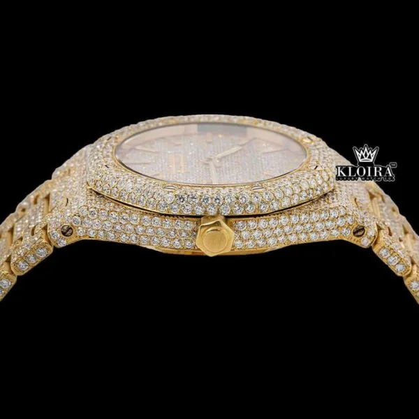 Fully Iced Out Yellow Gold Stick Markers Moissanite Diamond WatchCrown View