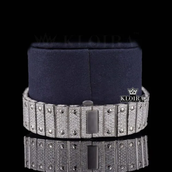 Fully Iced Rainbow Roman Numerals White Dial Moissanite Diamonds Watch Caseback View